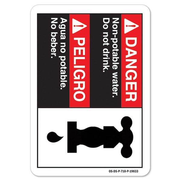 ANSI Danger, Aluminum, 18" x 12", Landscape, Non-Potable Water Do Not Drink (Bilingual Spanish)